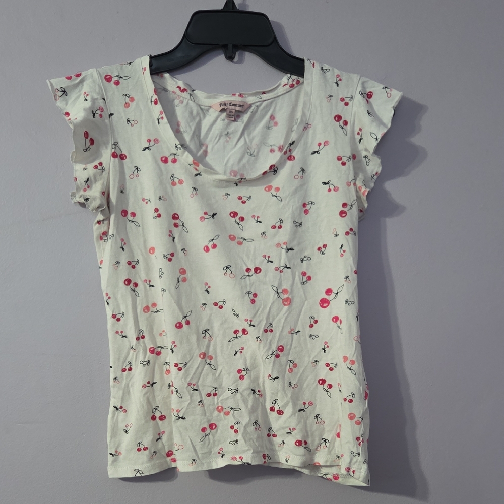 Juicy Couture White Tee with Cherry Design Juniors XS